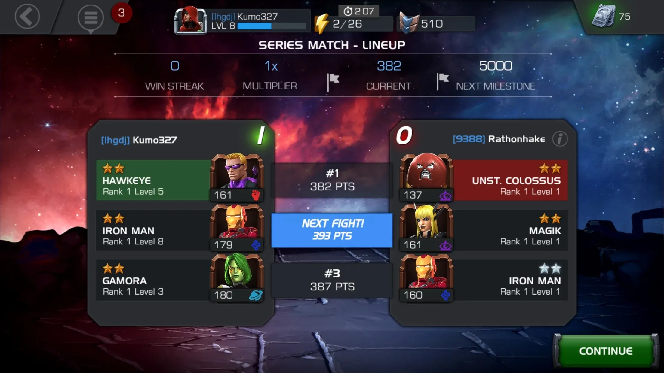 A typical Versus multiplayer match up